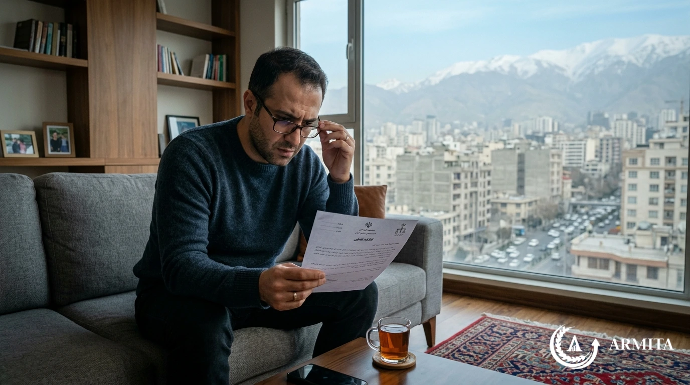 مردی در خانه در حال مطالعه اظهارنامه عدم تمکین