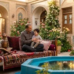 تصویر پدر و پسر در حیاط سنتی برای موضوع حضانت فرزند